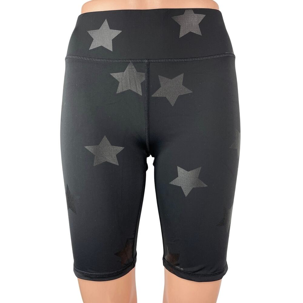 Terez UpLift Women's Black Star Foil Print Mid Rise Athletic Yoga Biker Shorts S